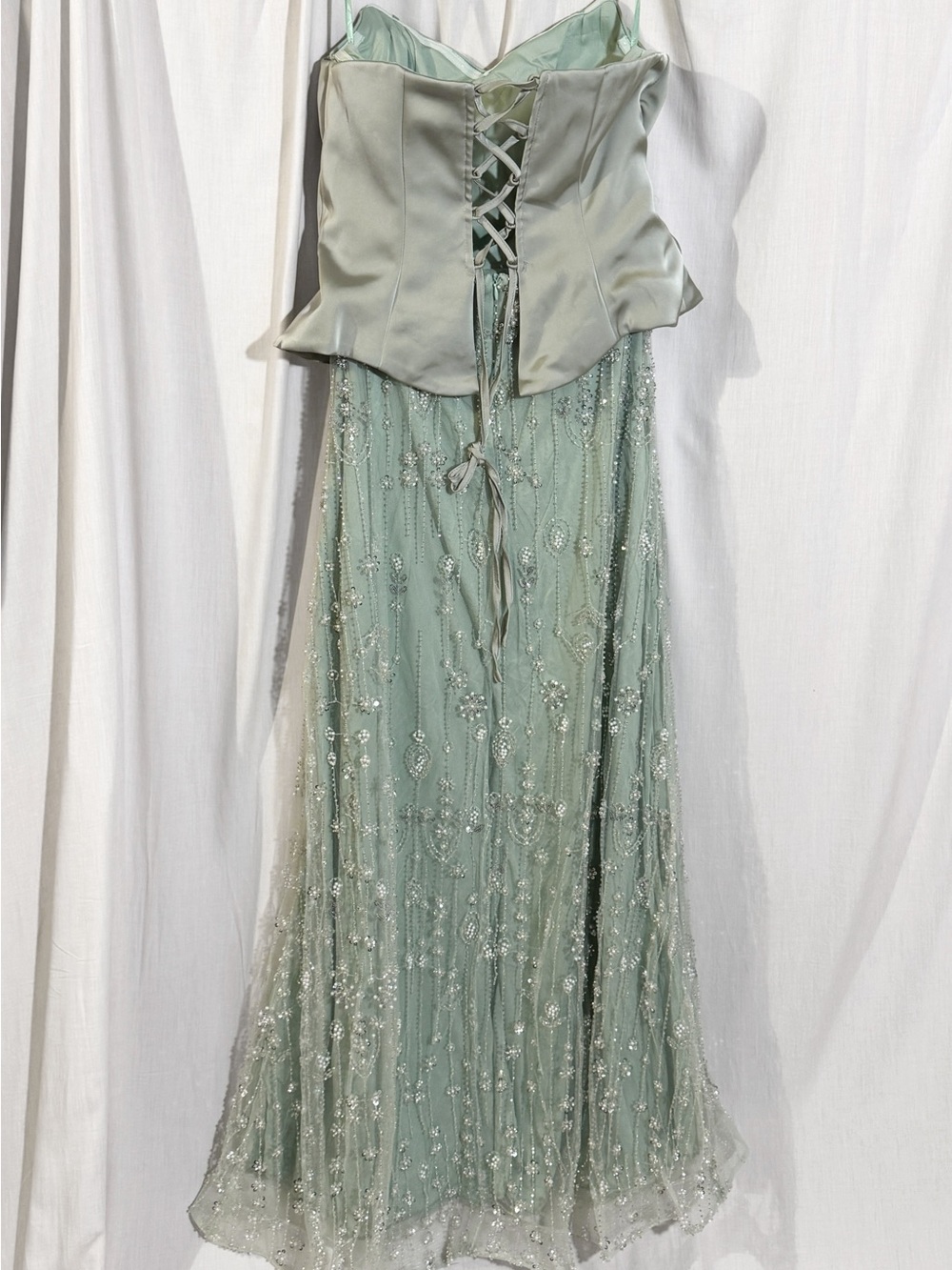 Beaded Sequin Mermaid Evening Gown Scarf Green Size M - Picture 5 of 9